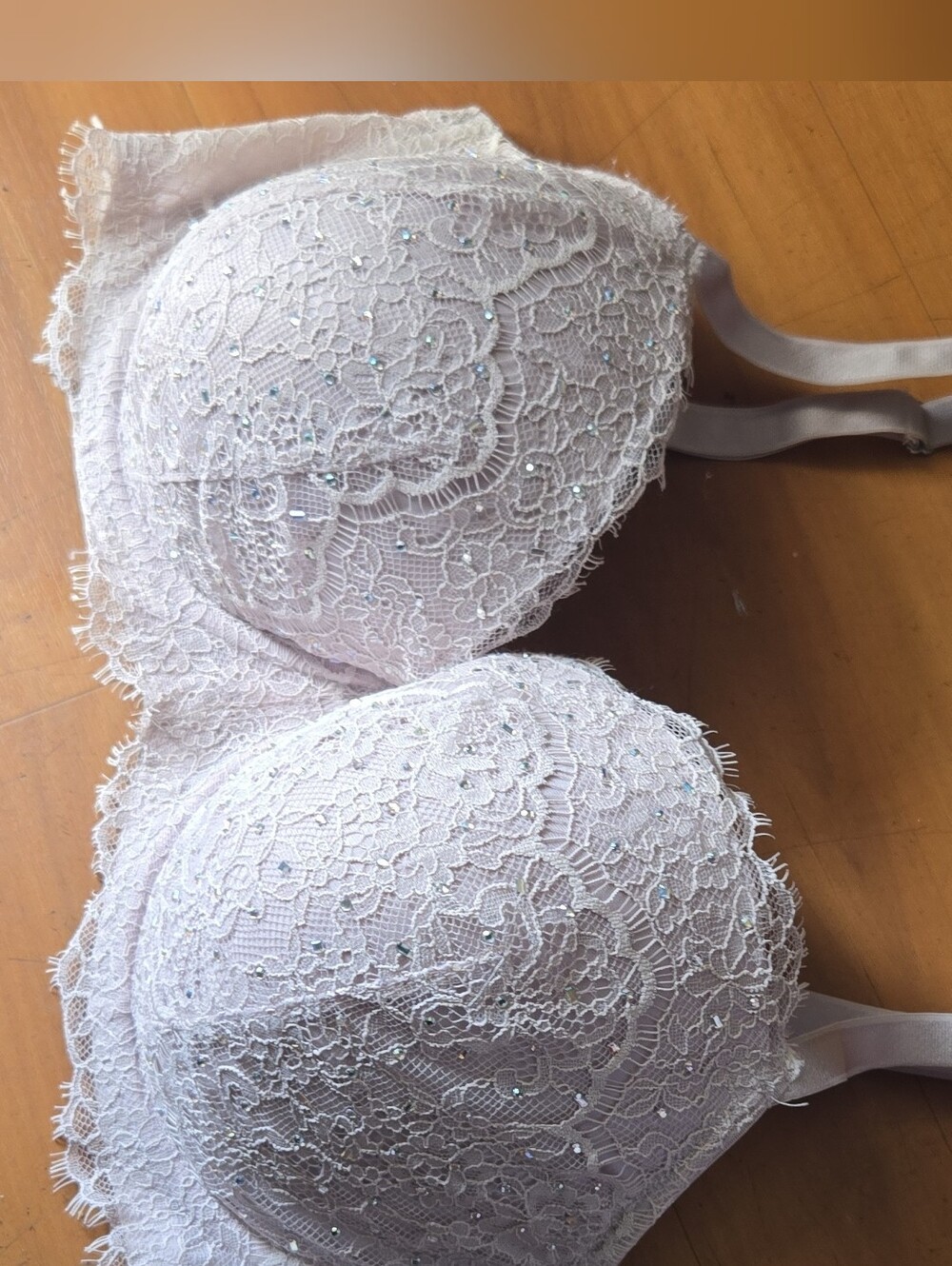 VICTORIA'S SECRET RHINESTONE BLING VTG. LINED DEMI / DEMI DOUBLE BRA SIZE 36DDD